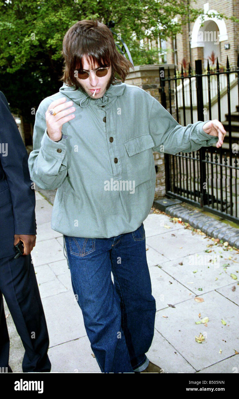 Liam Gallagher Oasis singer August 1999 leaving his London home on the day  drummer Bonehead announces that he is leavingthe group weby Stock Photo -  Alamy