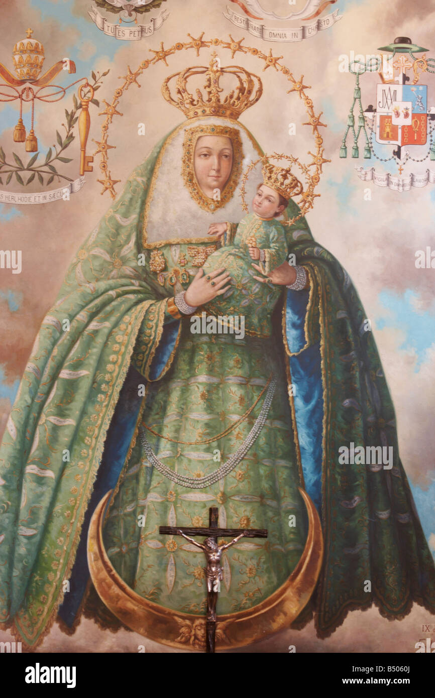 Wall mural of La Virgen del Pino, the patron saint of Gran Canaria. Stock Photo