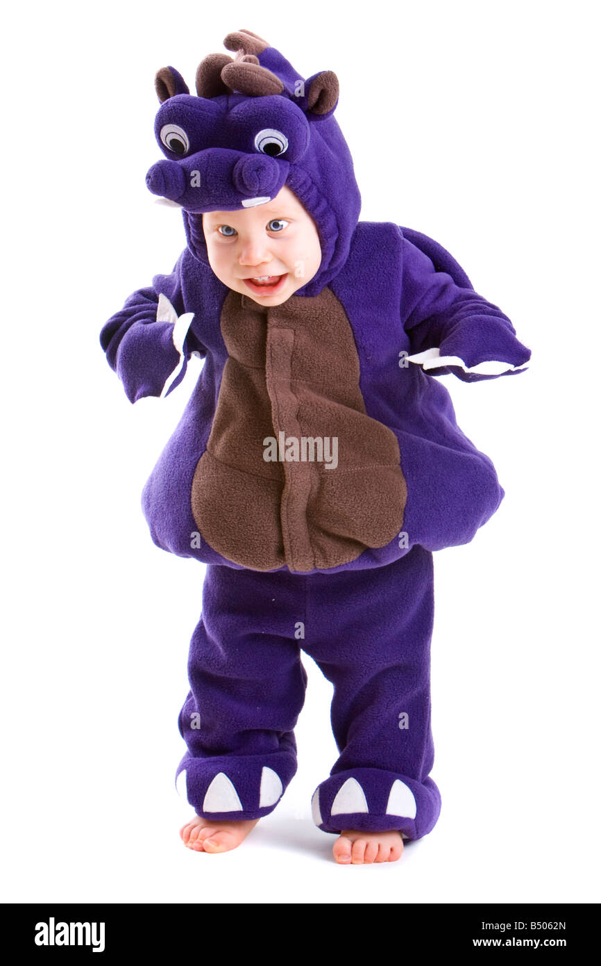 Young baby boy dressed in halloween party costume isolated on white background Stock Photo