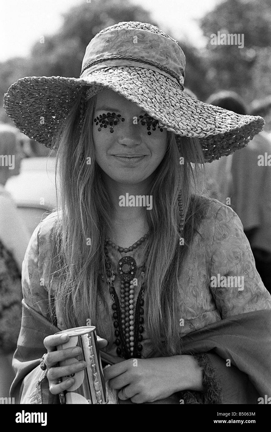 Hippie lady with large hat and eye make up at the free Rolling Stones ...