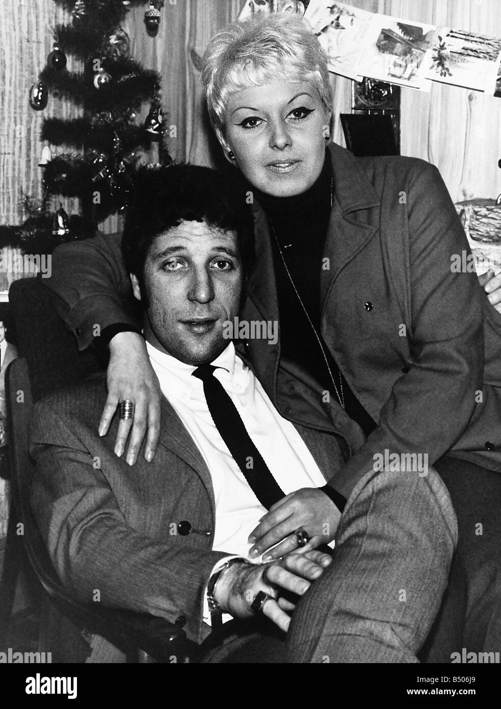 Singer Tom Jones spends Christmas at home in Wales with wife Melinda after hearing that his sentimental ballad Green green grass of home hits the million sales mark earning him first gold disk Stock Photo