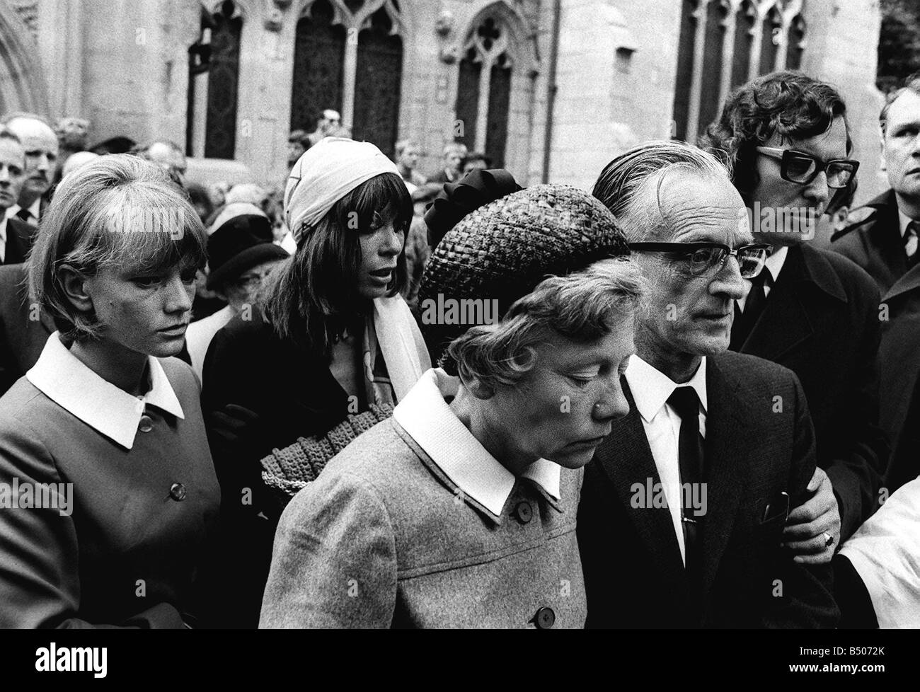 Rolling Stones Brian Jones funeral mourned by family 1969 and tour manager Tom Keylock at Cheltenham parish church Stock Photo