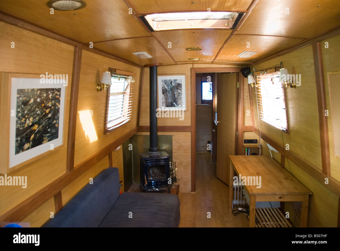 Inside a narrowboat Stock Photo