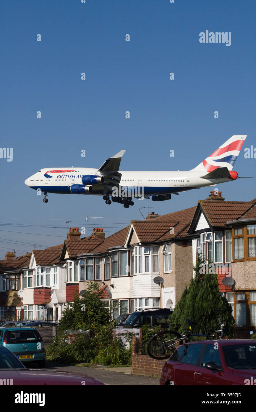 British Airways Boeing 747 plane landing at London Heathrow airport. (41) Stock Photo