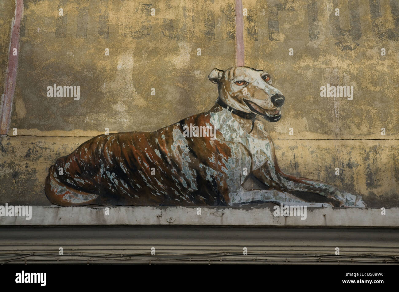 A dog painted on a wall - 'Les Frigos' artistic squat in Paris 13 Stock Photo