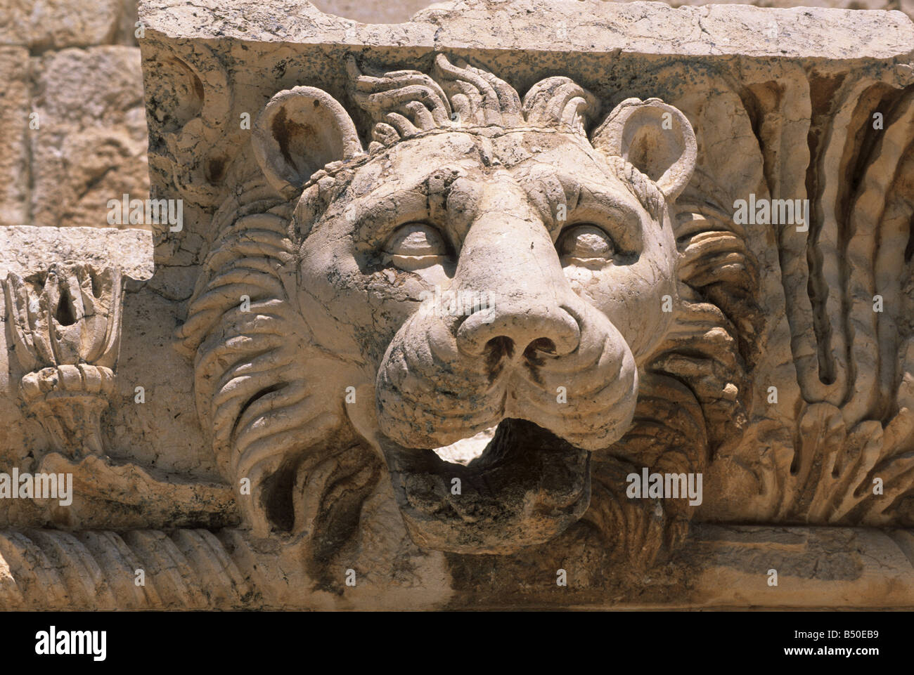 Elk163 2008 Lebanon Baalbek Bekaa Valley Roman ruins detail lion head downspout Stock Photo