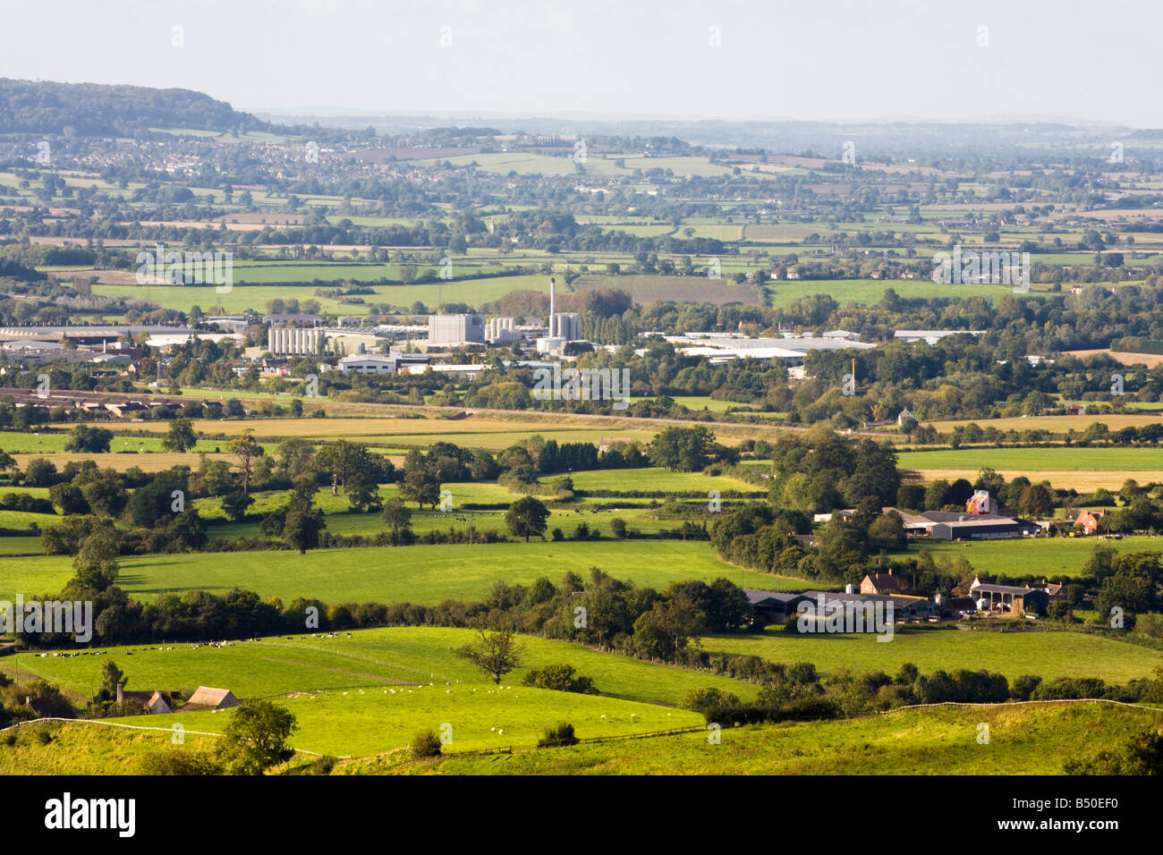 The Dairy Crest Severnside Creamery at Stonehouse, Gloucestershire viewed from Haresfield Beacon UK Stock Photo