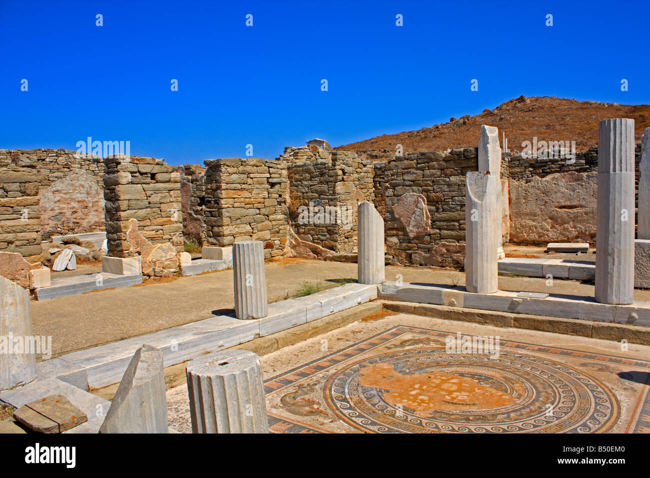 Mosaic Delos Archaeological Site Greek Cyclades Island Greece Stock Photo