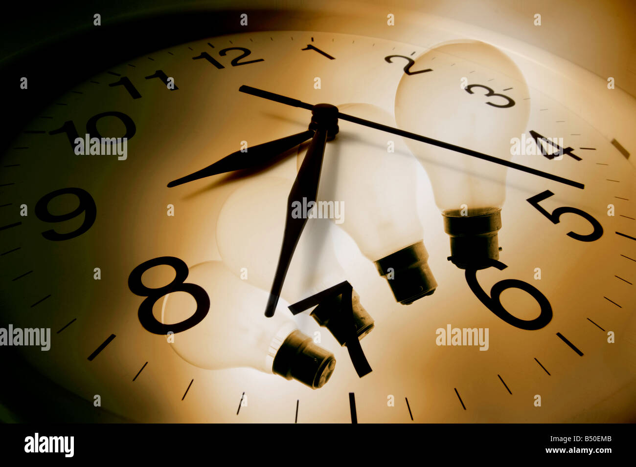 Light Bulbs and Clock Stock Photo Alamy