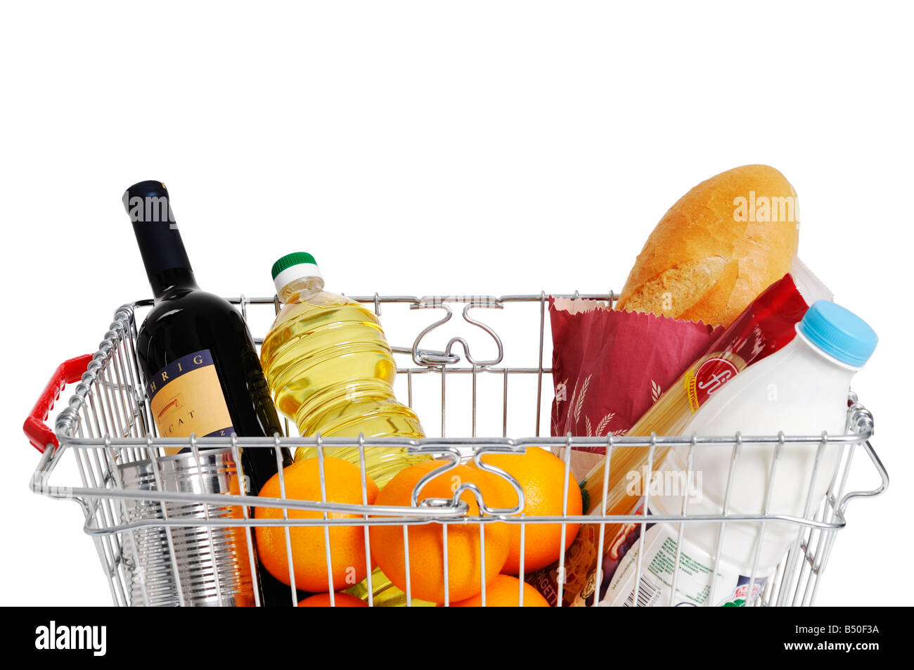 Shopping Basket Full of Groceries Stock Photo