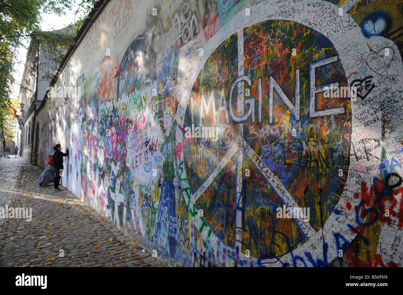 John Lennon Peace wall in the little quarter, Prague, Czech republic Stock Photo