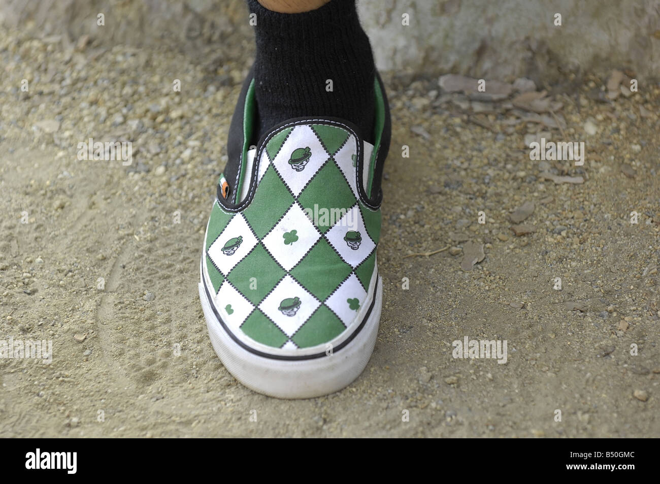 Green Vans style shoe with shamrock and skull figures Stock Photo - Alamy