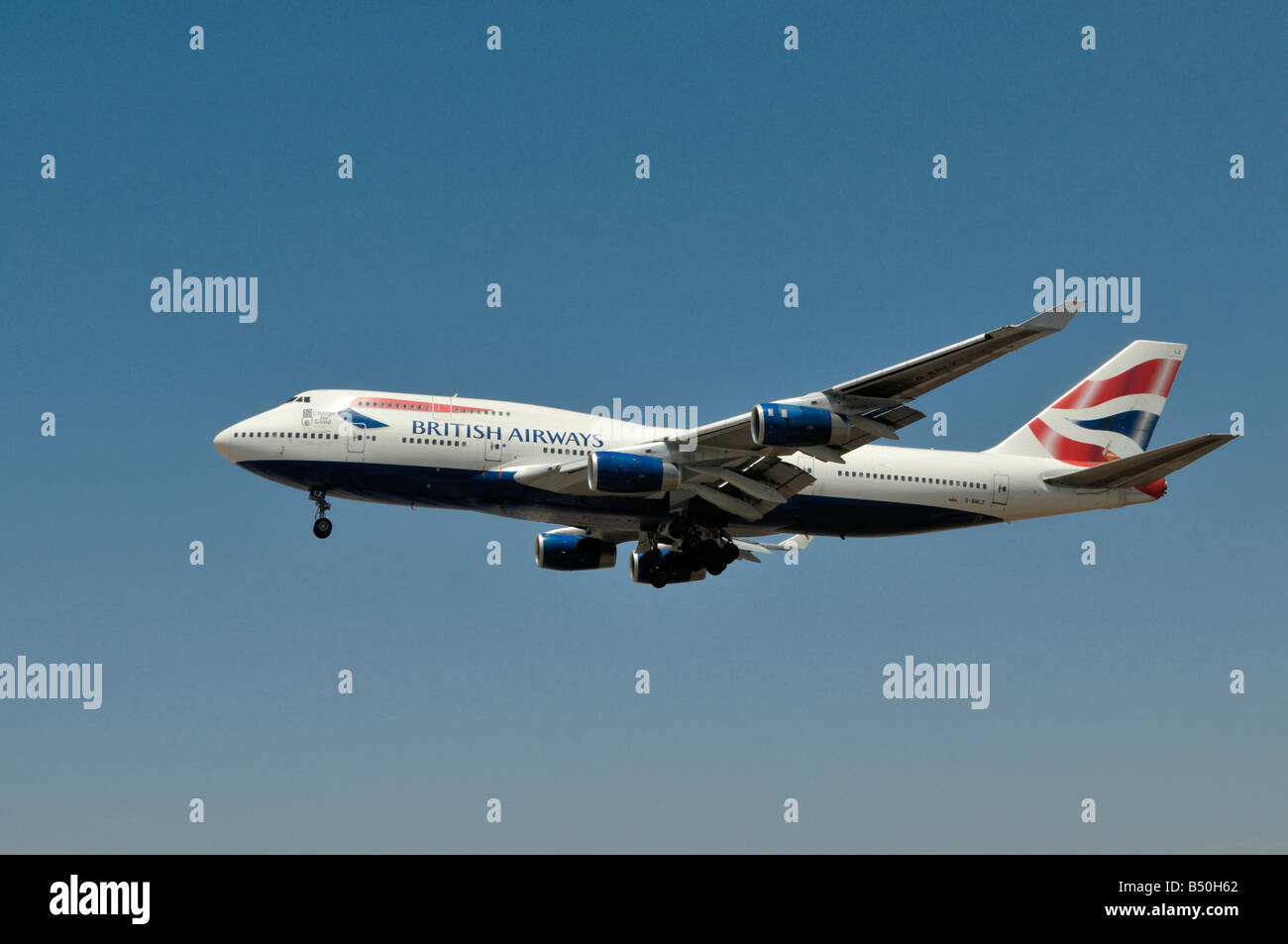 British Airways operated Boeing 747-400 about to land at LAX Stock Photo