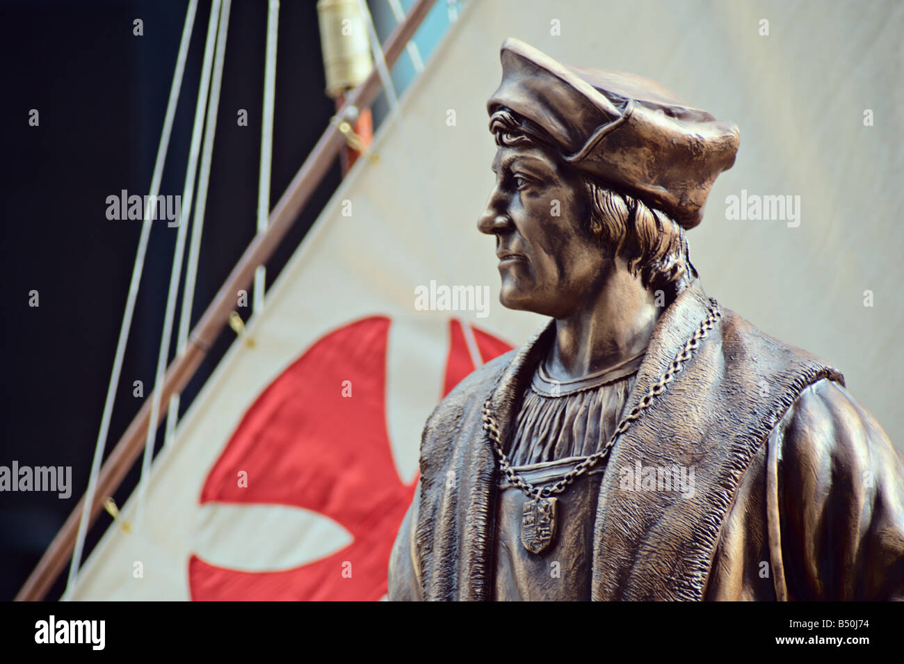 Close up of statue of Columbus on float in 2008 Columbus Day Parade New York, New York, US Stock Photo