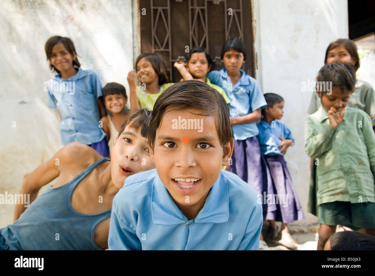 Asia children - A group of happy village children, Rajasthan, India, Asia Stock Photo