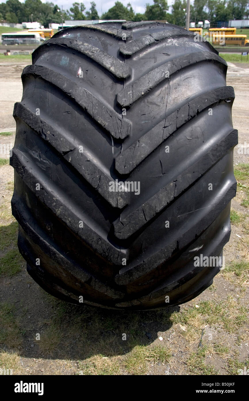 MONSTER TRUCK tire prior to the Monster Truck Challenge at the Orange County NY Fair Speedway Stock Photo