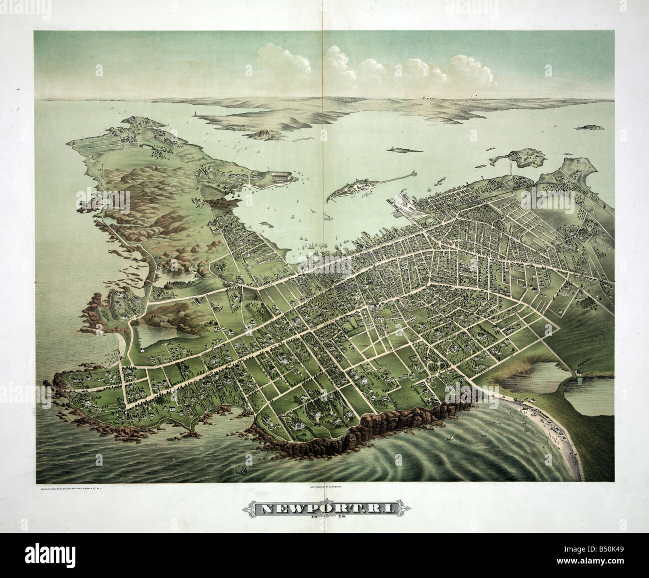 Map of Newport, Rhode Island, USA 1879 Stock Photo