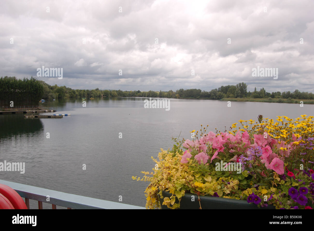 The lake at Thorpe Park Staines Road, Chertsey, Surrey, Uk Stock Photo