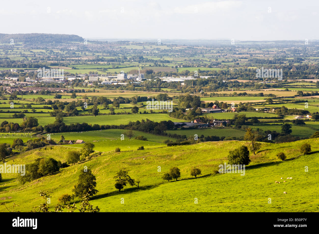 The Dairy Crest Severnside Creamery at Stonehouse, Gloucestershire  UK viewed from Haresfield Beacon Stock Photo
