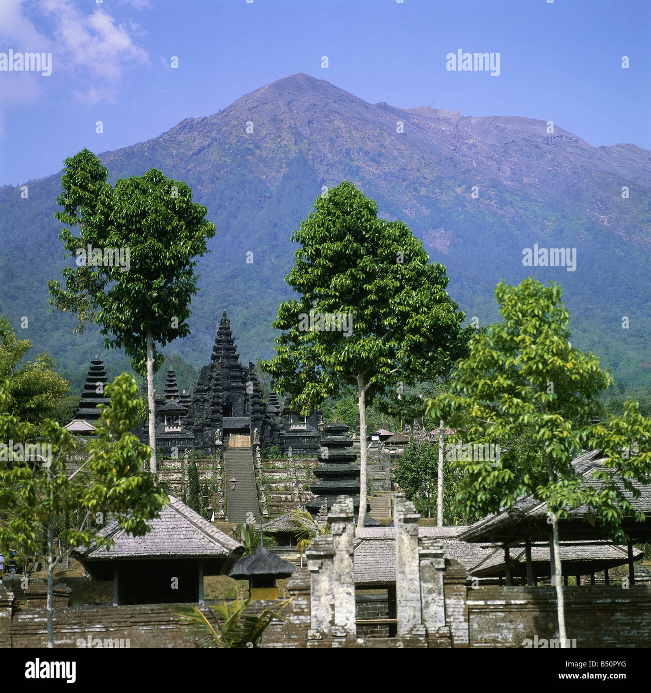 travel /geography, Indonesia, Bali, buildings, Besakih temple, built: 8th century, exterior view, mount Arong in the background, Additional-Rights-Clearance-Info-Not-Available Stock Photo