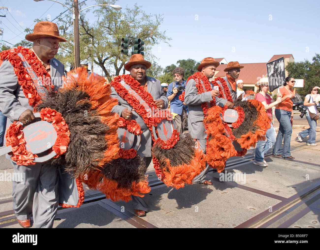 A New Orleans Social Aid & Pleasure Club marching in the Jazz Funeral