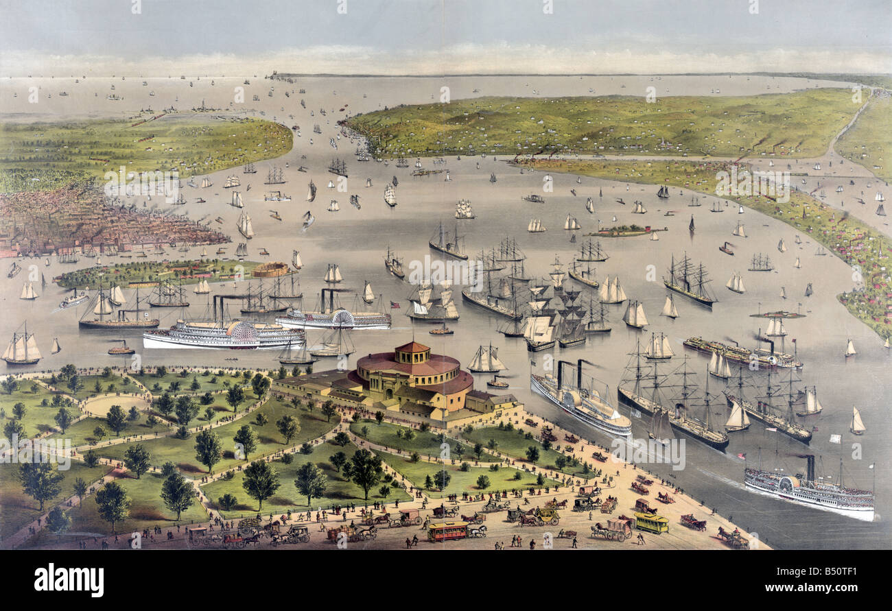 Aerial view of the Port of New York 1889 Stock Photo Alamy