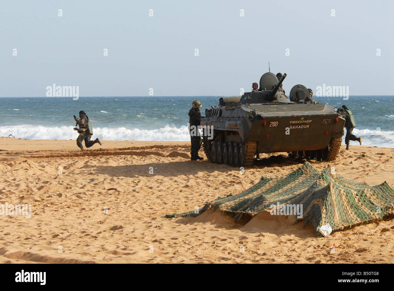 A Military exercise in the coastal area with tank and bunker Stock ...