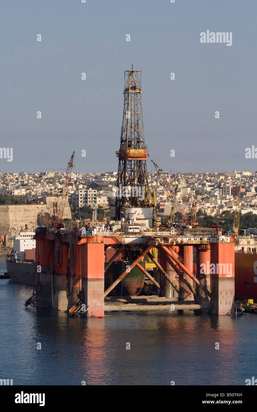 The oil rig Sea Explorer in Malta's Grand Harbour Stock Photo