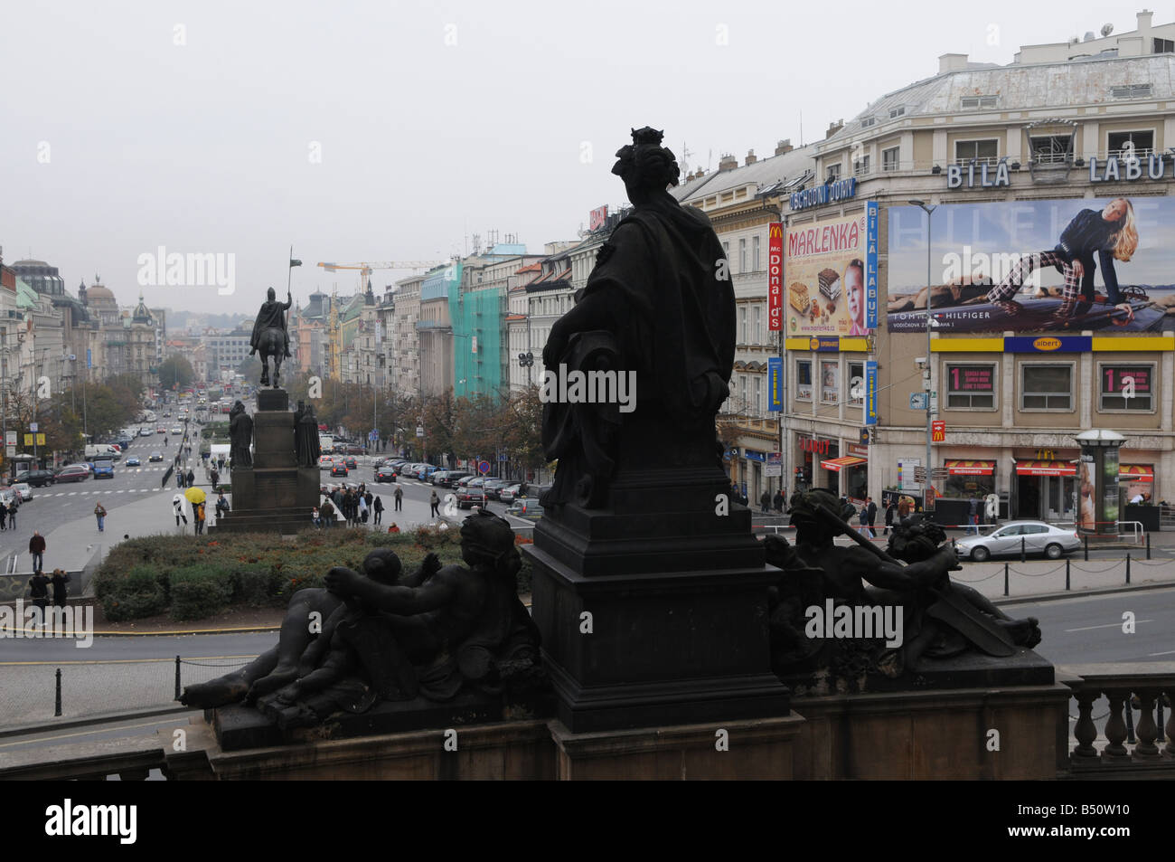 Wenceslas Square and St wenceslas Monument from the National Museum