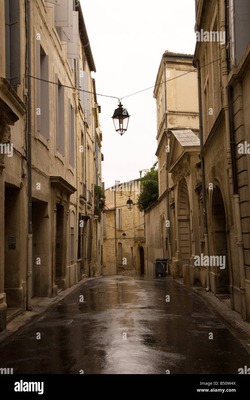 A street in the old city on a rainy day Montpellier France, October 8 2008 Stock Photo