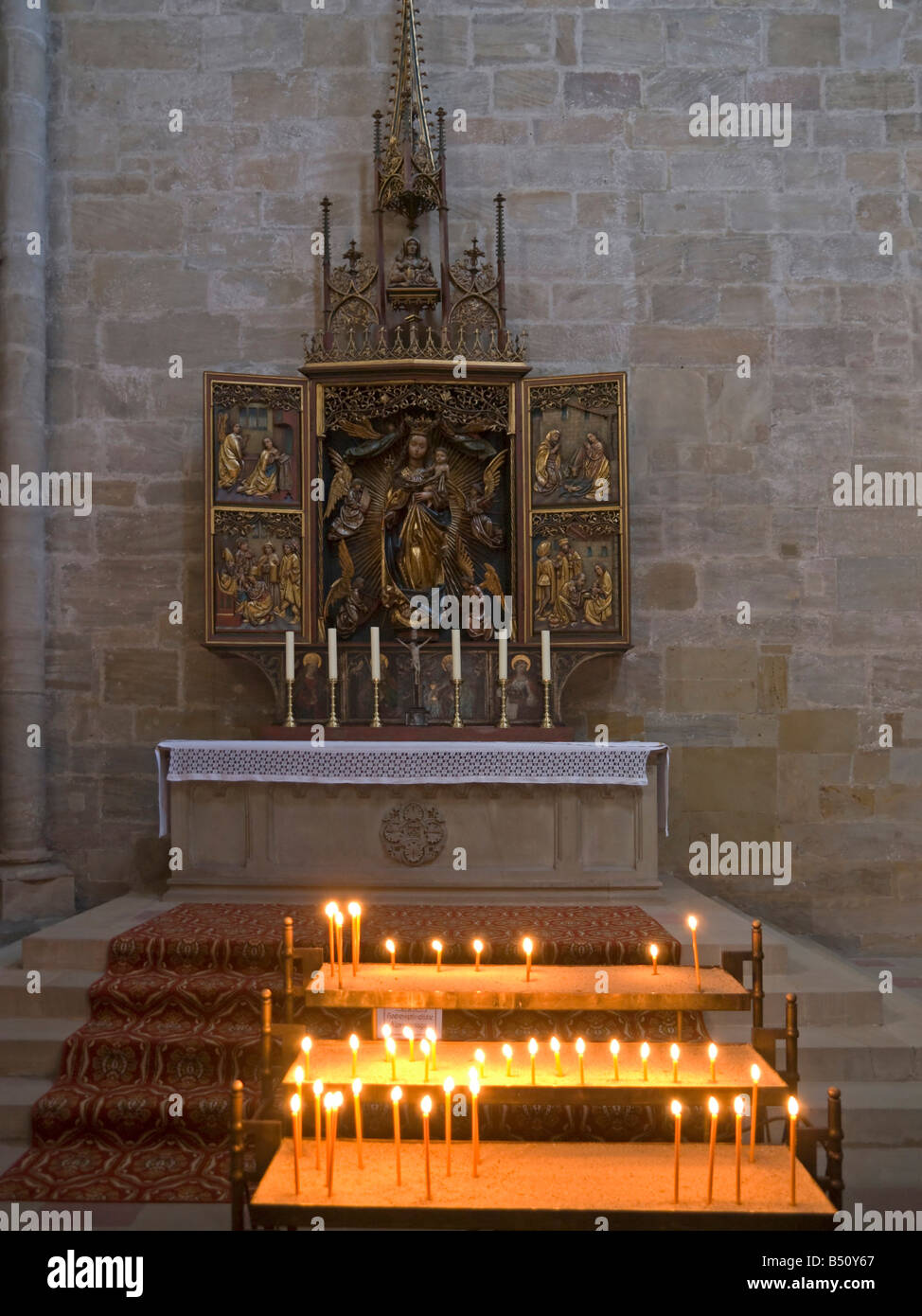 Bamberg Imperial Cathedral catholic church with altar and burning