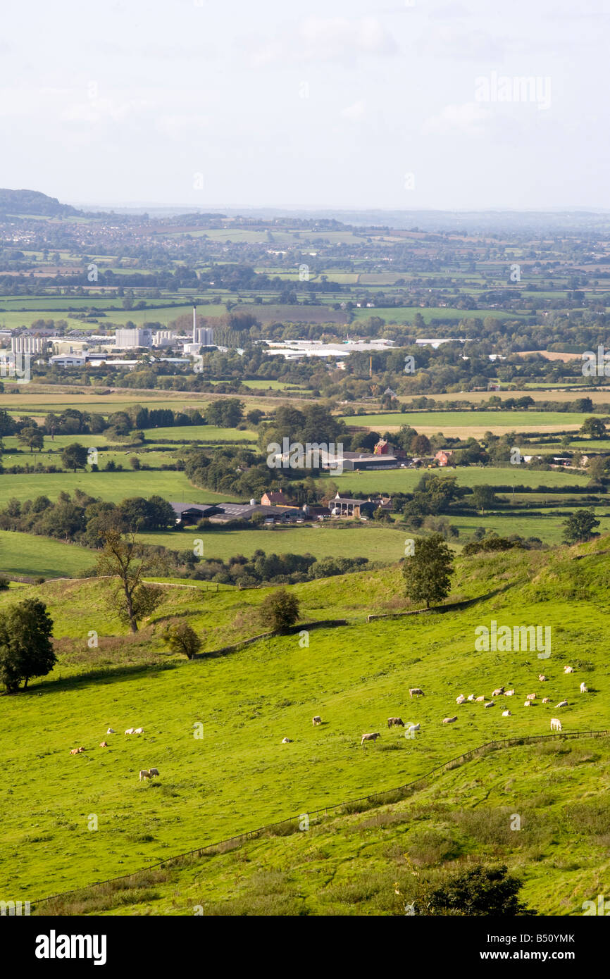 The Dairy Crest Severnside Creamery at Stonehouse, Gloucestershire viewed from Haresfield Beacon Stock Photo