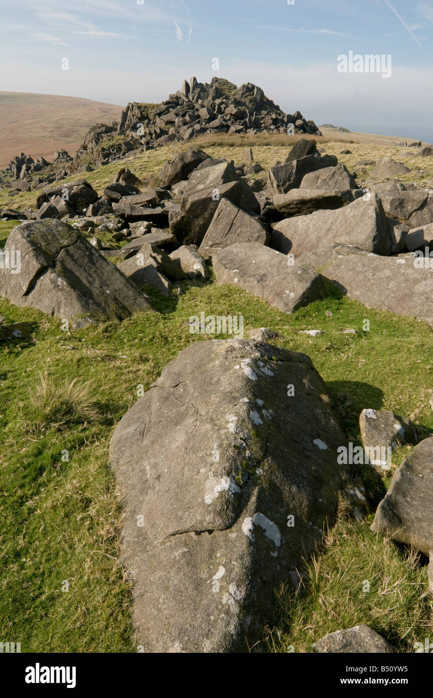 Carn Menyn Carn Meini rocky bluestone dolerite granite outcrop Pembrokeshire south west wales autumn afternoon, UK Stock Photo