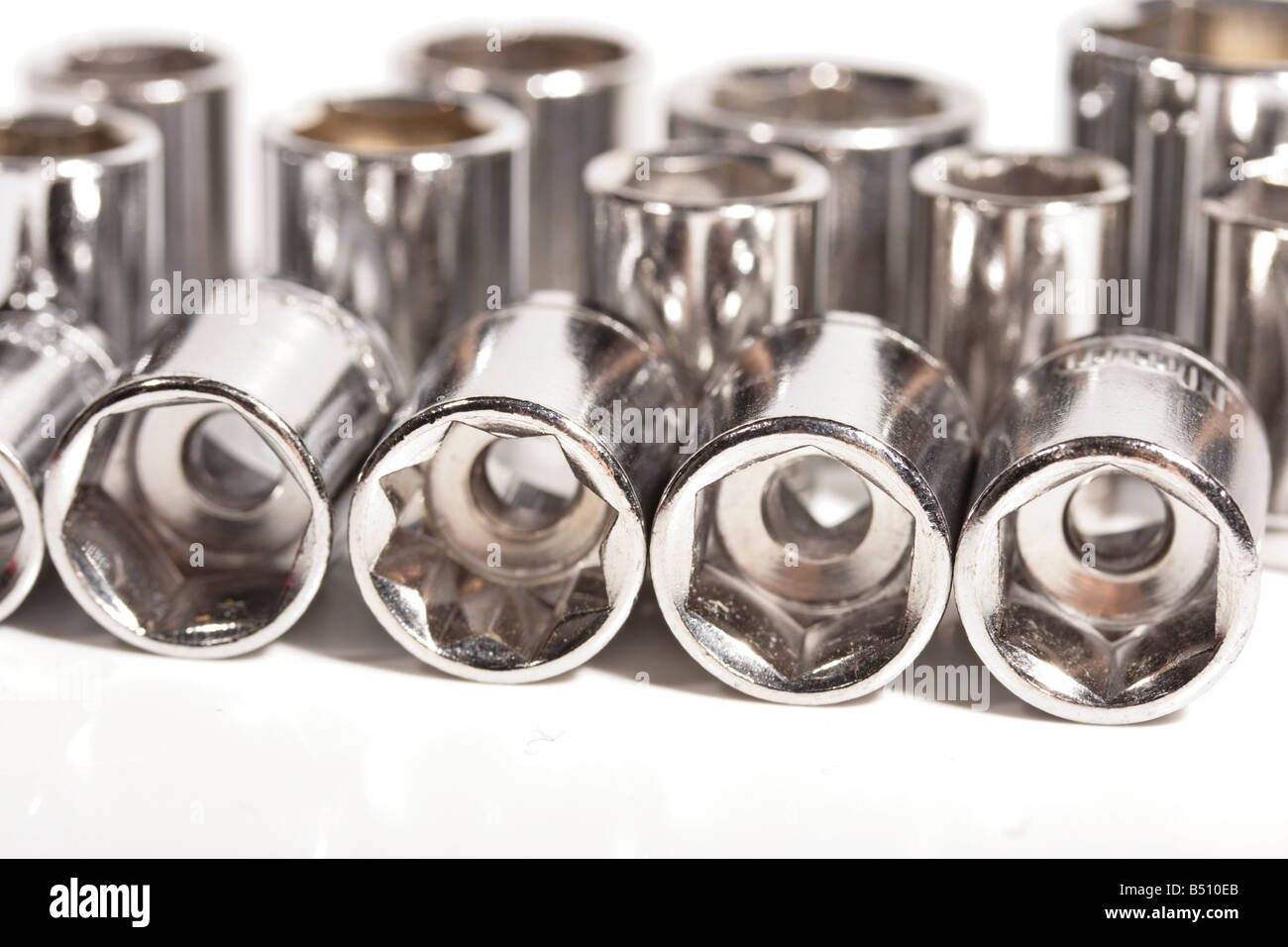 Metal wrench sockets close up shallow depth of field Stock Photo