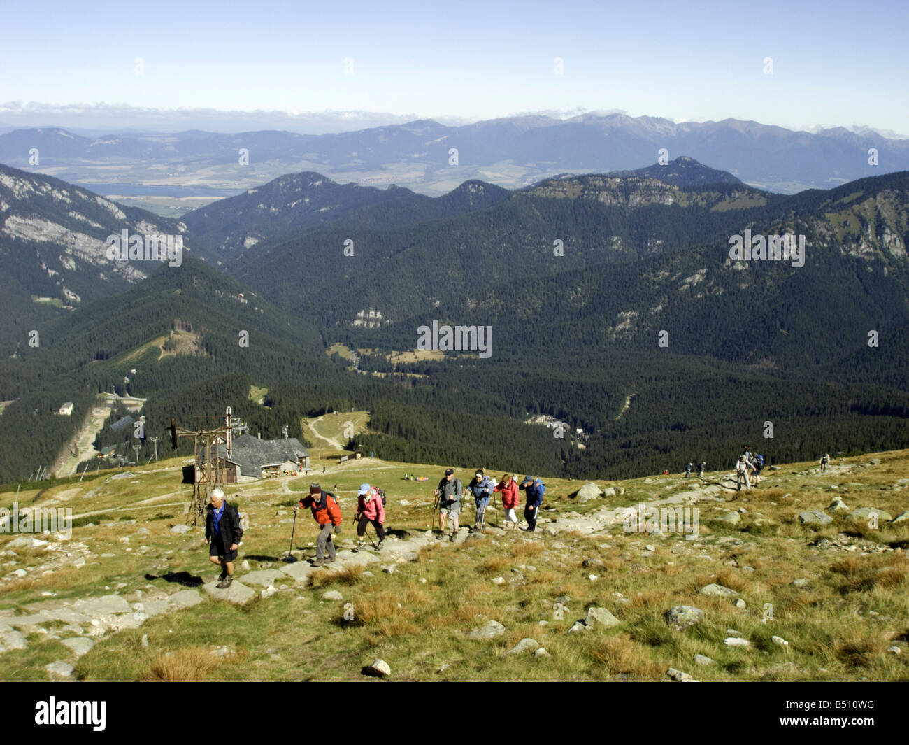 Hillwalkers climbing Chopok from Jasna Stock Photo