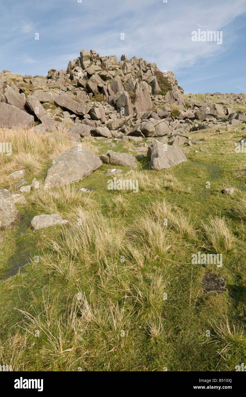 springs emerging at Carn Menyn Carn Meini rocky bluestone dolerite outcrop Pembrokeshire south west wales autumn afternoon, UK Stock Photo