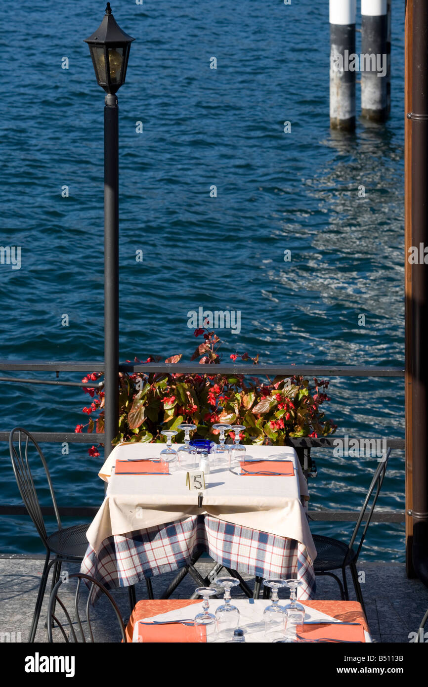 Hotel Splendid restaurant terrace over the lake Como, Bellagio, Italy Stock Photo