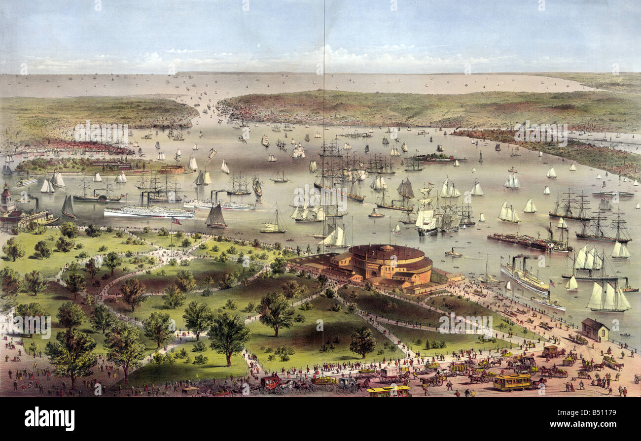 Aerial view of the Port of New York 1878 Stock Photo Alamy