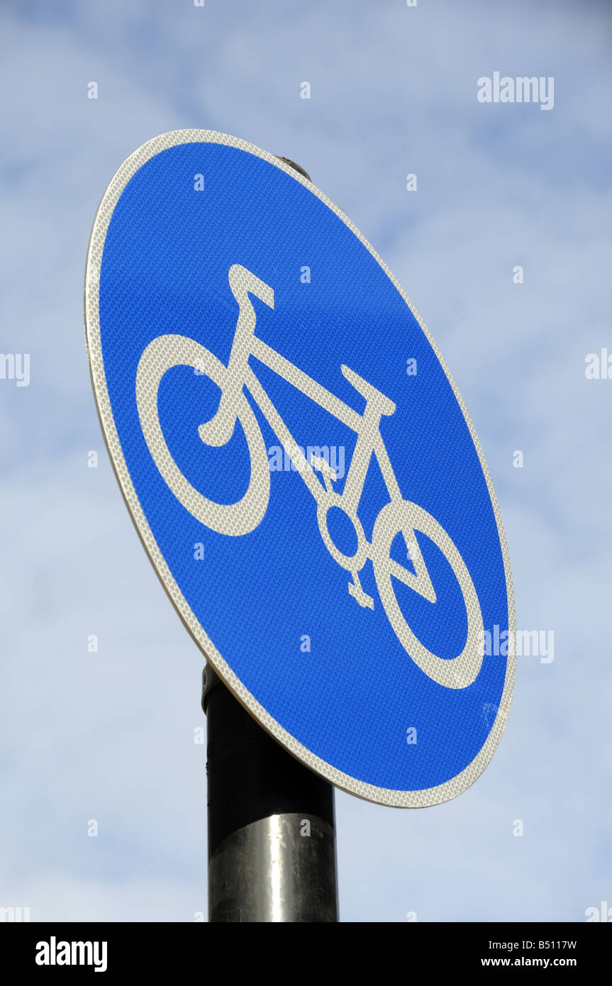 Cycle lane traffic sign against blue sky London England UK Stock Photo