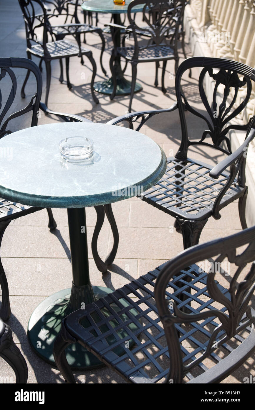 Bar metallic tables and chairs outside the Grand Hotel Villa Serbelloni