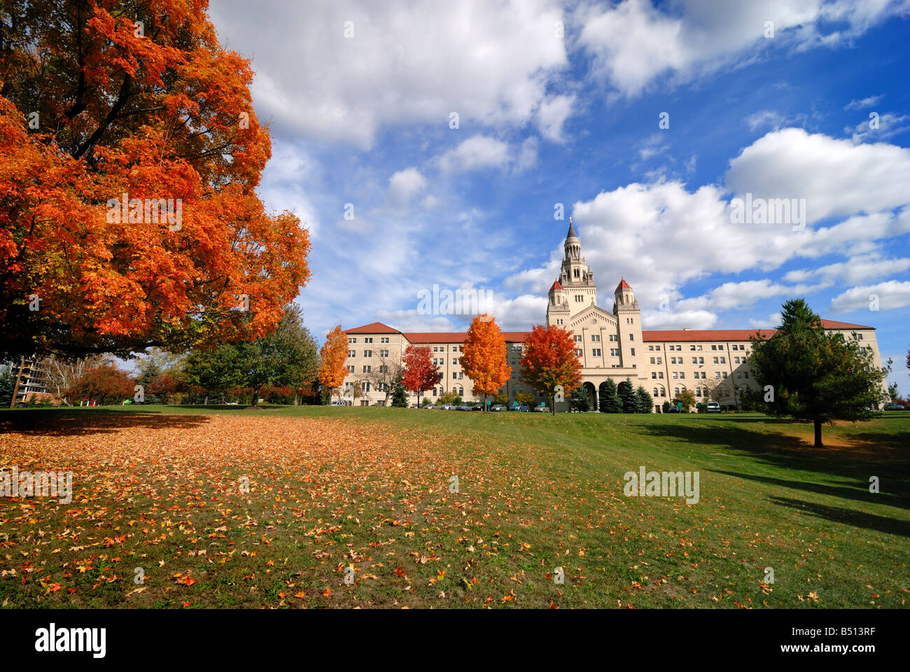 The Providence Heights building on the campus of LaRoche College in Pittsburgh, Pennsylvania on a crisp, autumn day. Stock Photo