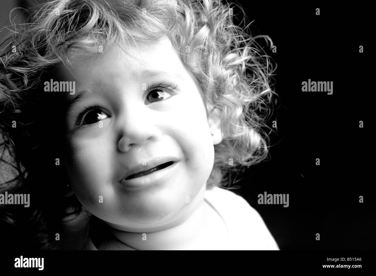 Young girl with sad face (black and white) Stock Photo