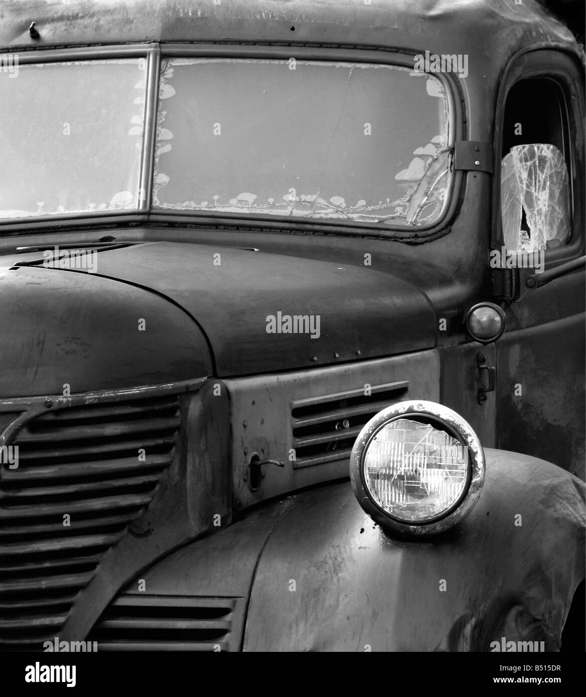 Old vintage car, black and white Stock Photo