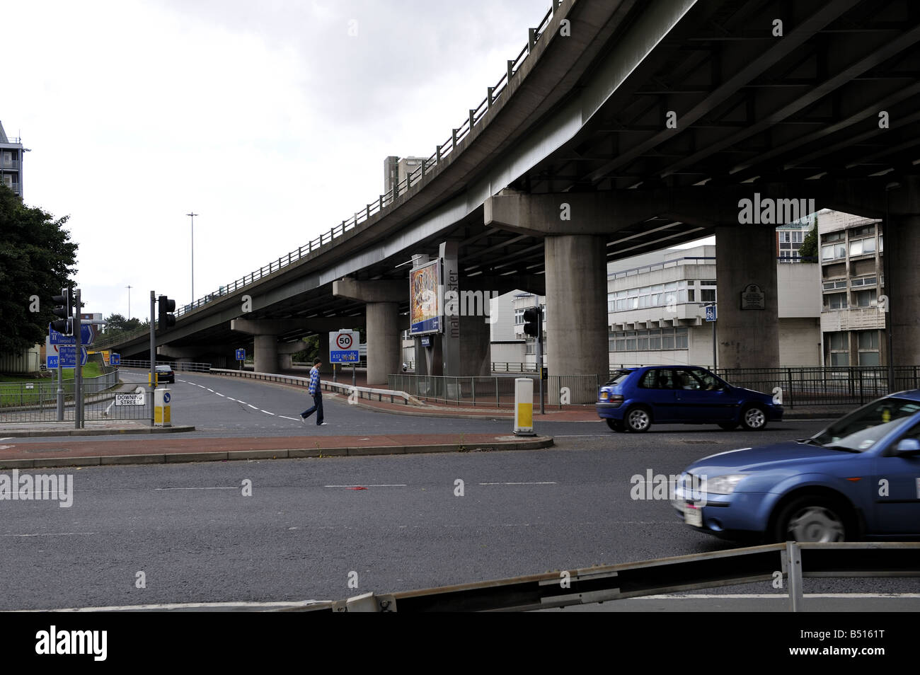 M57 flyover in Manchester concrete junction with the Mancunian way Stock Photo