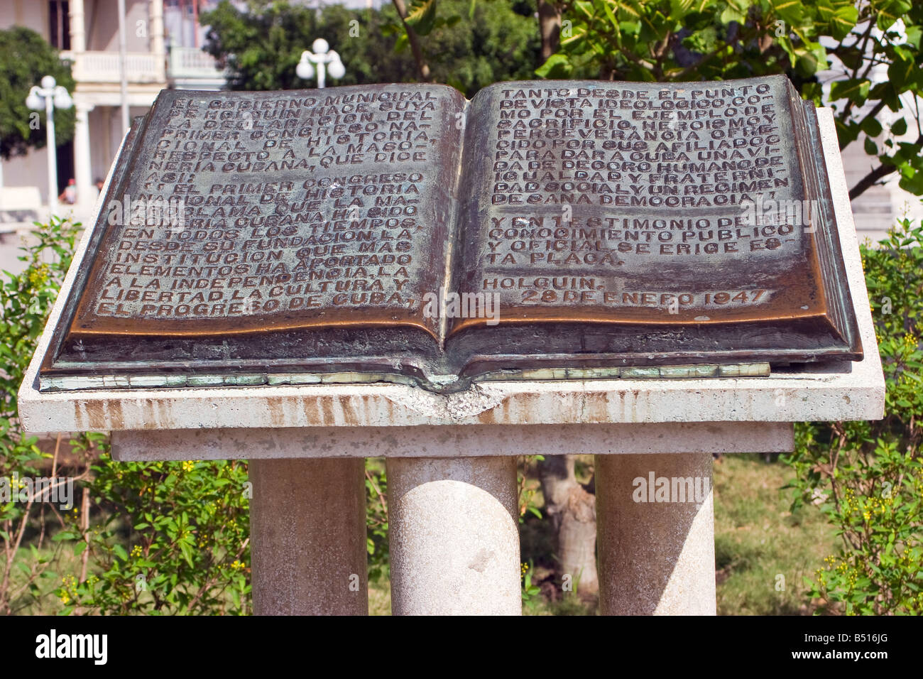 Interesting sculpture depicting the open pages of a book in a Holguin Stock Photo