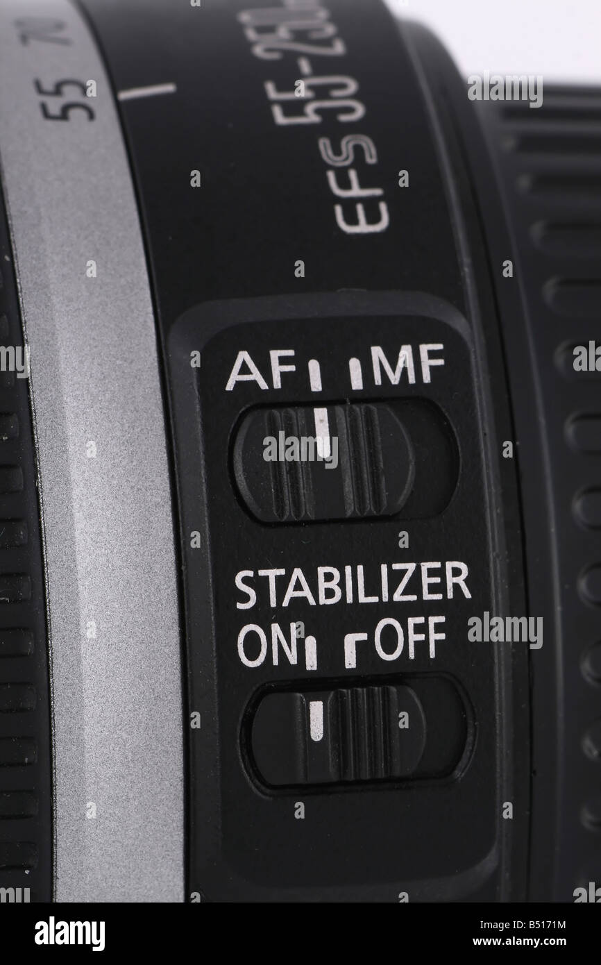 lens auto focus and stabilization switch canon photography Stock Photo