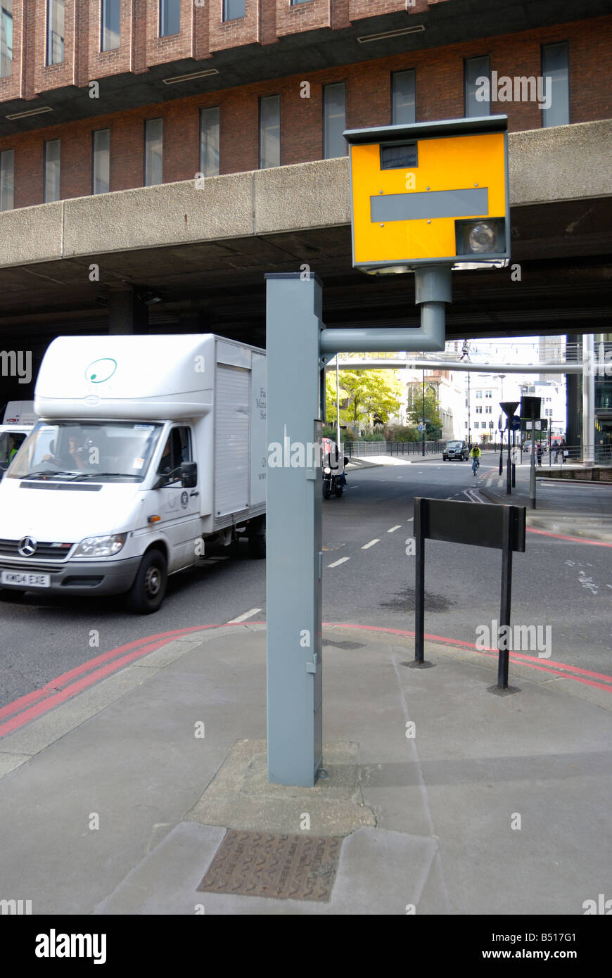 Speed camera keeping an eye on passing traffic in The City of London Stock Photo