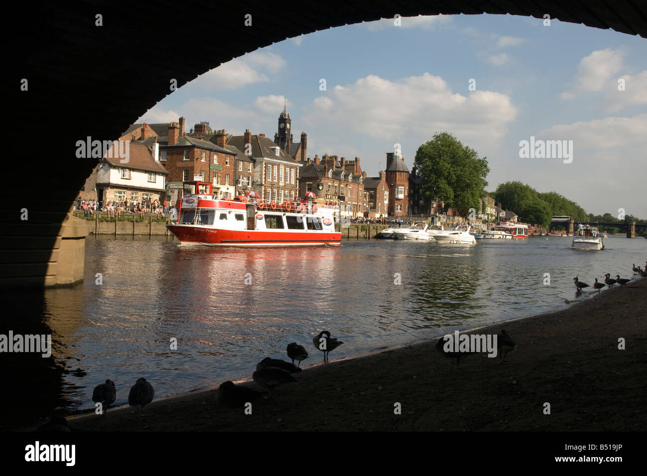 An elliptical view of York waterfront, Ouse Bridge, City of York, England Stock Photo