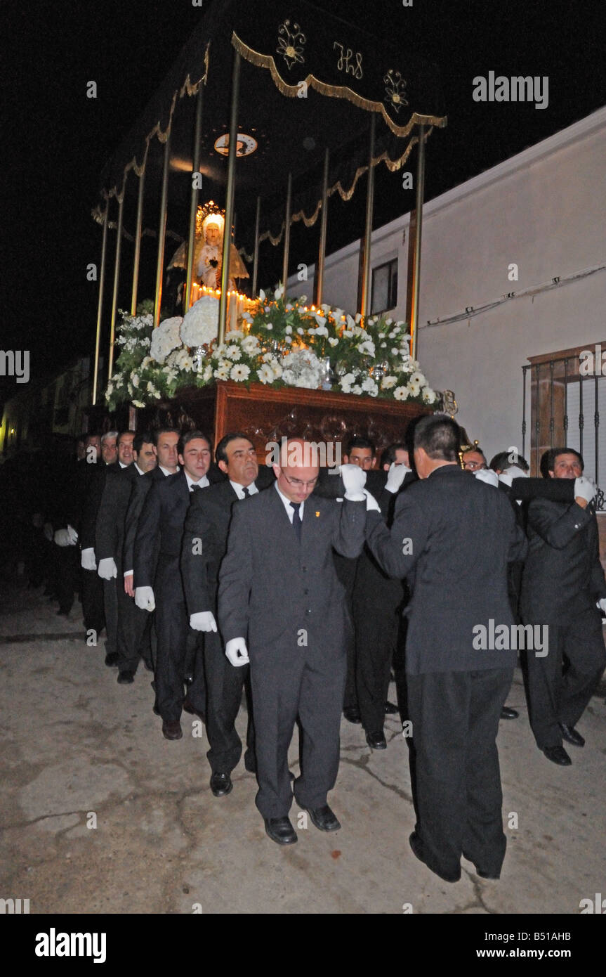 Night time Semana Santa Holy Week Easter procession in Adamuz Andalucía Spain Stock Photo