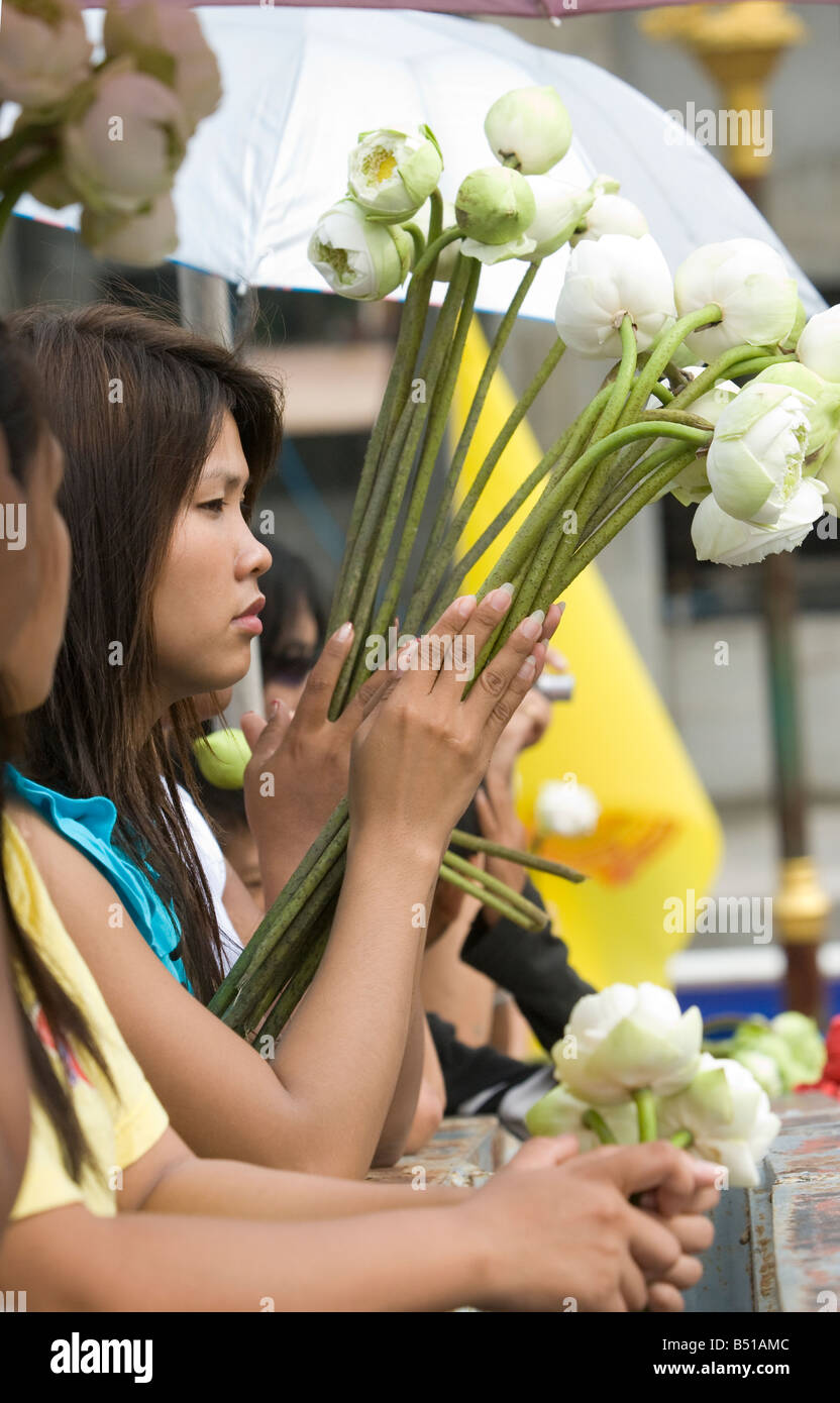Buddhist at the Rap Bua celebration in Bang Plee Samut Prakan province in Thailand Stock Photo